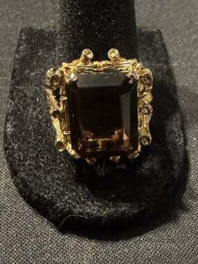 Sterling 18k Vermeil Smokey Quartz Statement Ring Size 10